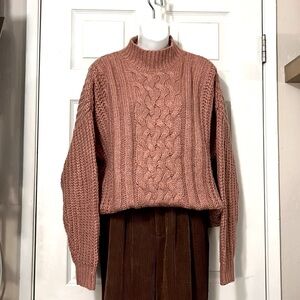 Long Sleeve Mock Turtleneck Terracotta Neutral Cable-knit Pullover Knit Sweater